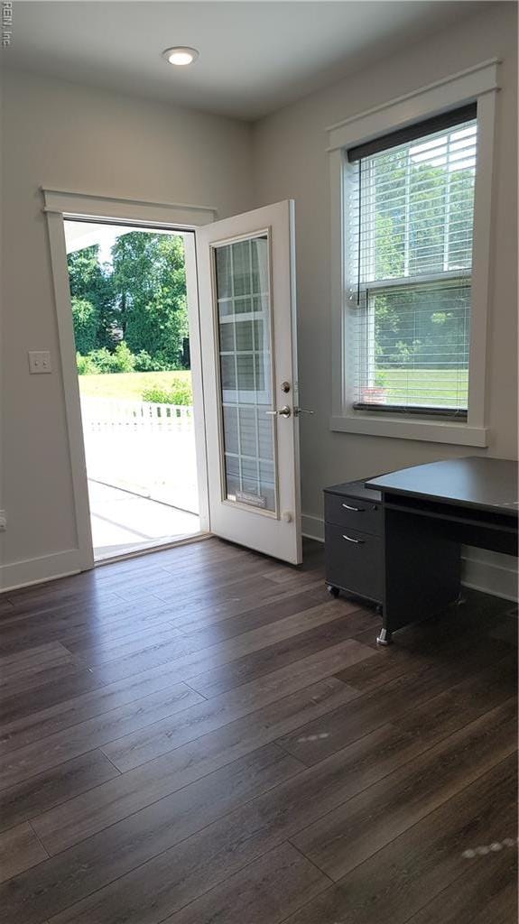 1170 Hitchens Ln, Williamsburg, VA 23188 - doorway featuring plenty of natural light, dark wood-type flooring, recessed lighting, and baseboards
