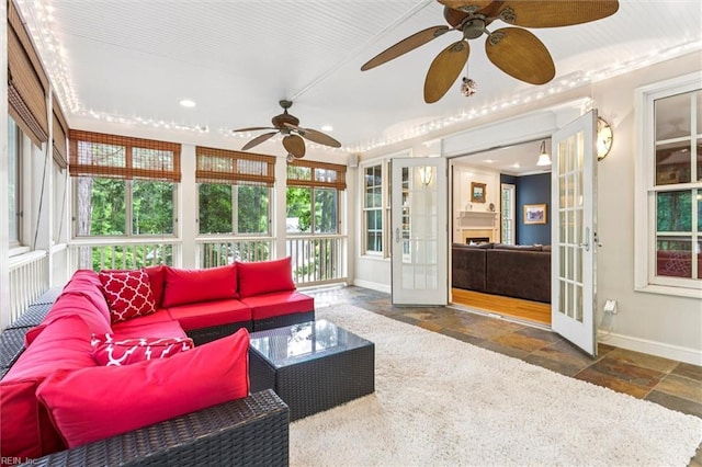 107 Gullane, Williamsburg, VA 23188 - sunroom / solarium featuring stone tile flooring, french doors, baseboards, and recessed lighting