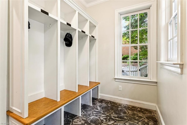 107 Gullane, Williamsburg, VA 23188 - mudroom with baseboards and crown molding