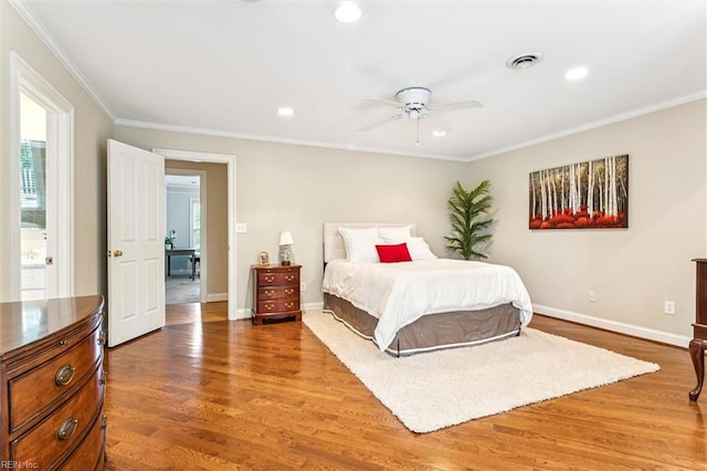 107 Gullane, Williamsburg, VA 23188 - bedroom featuring wood finished floors, baseboards, ornamental molding, recessed lighting, and a ceiling fan