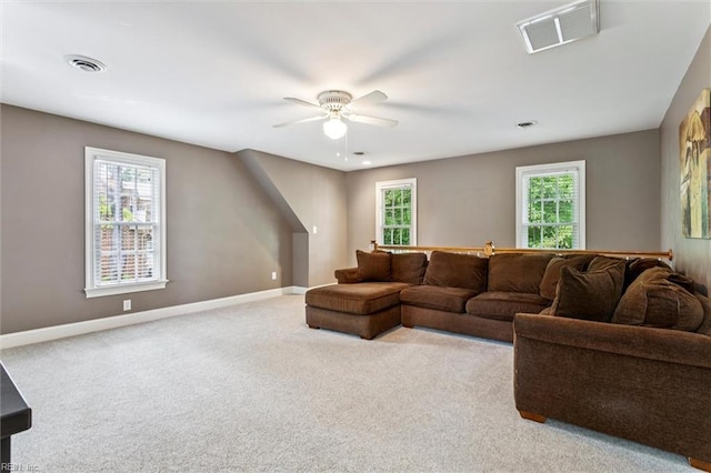 107 Gullane, Williamsburg, VA 23188 - living room with carpet flooring, ceiling fan, and baseboards