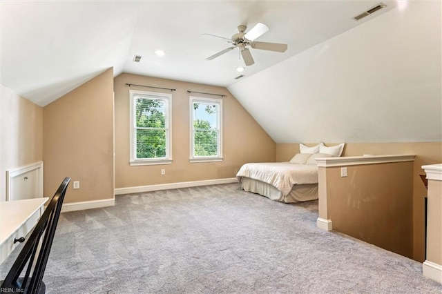 107 Gullane, Williamsburg, VA 23188 - carpeted bedroom featuring vaulted ceiling, baseboards, and ceiling fan