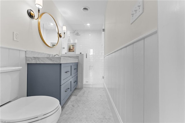 2652 Benefit Rd, Chesapeake, VA 23322 - full bathroom featuring a shower stall, vanity, a wainscoted wall, and recessed lighting