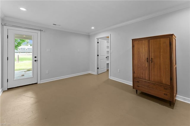 2652 Benefit Rd, Chesapeake, VA 23322 - unfurnished bedroom featuring ornamental molding, access to outside, and recessed lighting