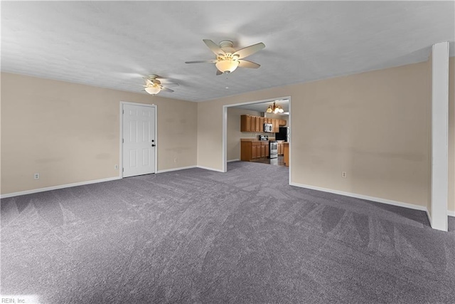 2652 Benefit Rd, Chesapeake, VA 23322 - unfurnished living room with a ceiling fan and dark colored carpet