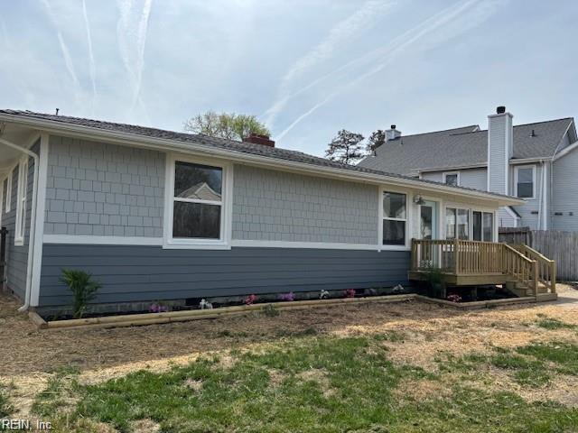 913 B St, Virginia Beach, VA 23451 - view of side of home featuring a chimney and a deck