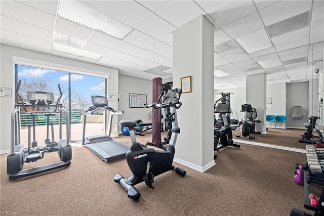 7501 River Rd Unit 4A, Newport News, VA 23607 - gym with a paneled ceiling, baseboards, and carpet floors
