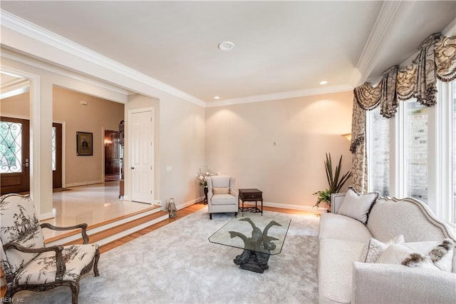 5225 Regatta Pointe Rd, Suffolk, VA 23435 - living room featuring crown molding, wood finished floors, baseboards, and recessed lighting