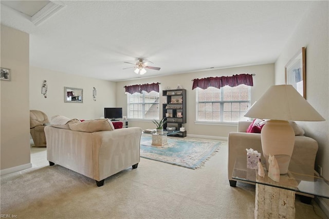 2972 Elegance Ln, Virginia Beach, VA 23456 - living room with ceiling fan, carpet floors, baseboards, and an office area