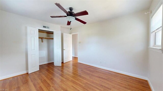 400 Ticonderoga Rd, Virginia Beach, VA 23462 - unfurnished bedroom featuring light wood-style flooring, a closet, and ceiling fan