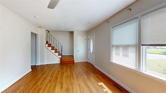 400 Ticonderoga Rd, Virginia Beach, VA 23462 - entrance foyer with stairway, light wood-style floors, and ceiling fan