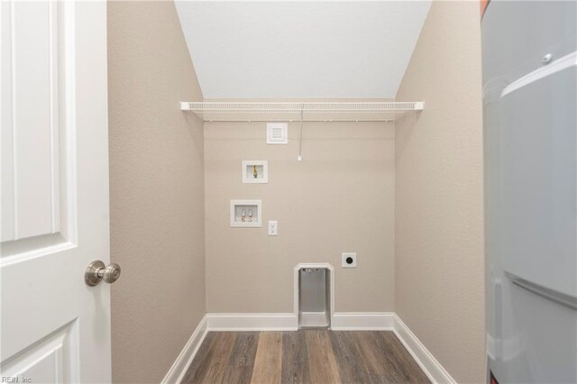 439 Smith St, Suffolk, VA 23434 - laundry area with dark wood-style floors, electric dryer hookup, hookup for a washing machine, and baseboards
