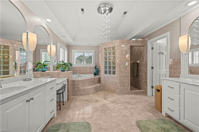 1604 Tether Keep, Virginia Beach, VA 23454 - full bath with tile patterned flooring, two vanities, a tile shower, a garden tub, and plenty of natural light