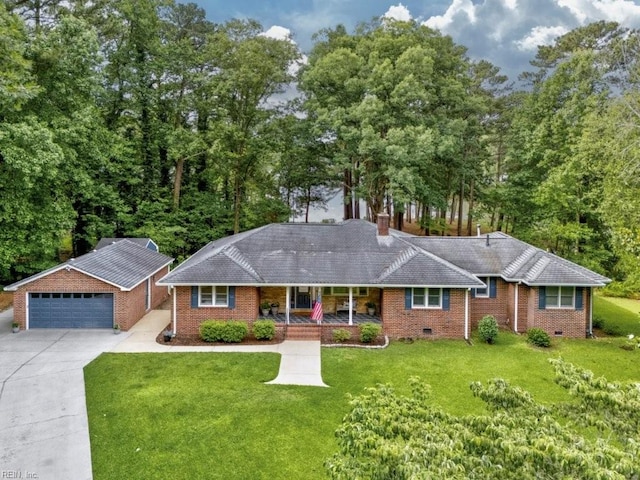 1405 Gravatt Ln, Virginia Beach, VA 23454 - single story home featuring a porch, brick siding, a garage, and driveway