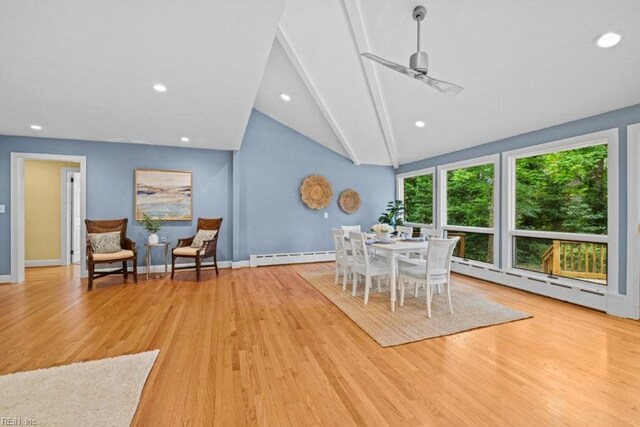 1405 Gravatt Ln, Virginia Beach, VA 23454 - dining room with baseboard heating, light wood-style floors, a ceiling fan, and recessed lighting