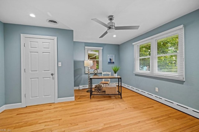 1405 Gravatt Ln, Virginia Beach, VA 23454 - office with a ceiling fan, light wood-style flooring, recessed lighting, and baseboard heating