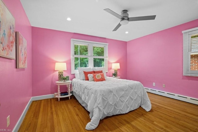 1405 Gravatt Ln, Virginia Beach, VA 23454 - bedroom featuring wood finished floors, baseboard heating, recessed lighting, and a ceiling fan