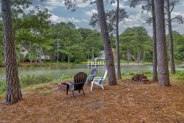 1405 Gravatt Ln, Virginia Beach, VA 23454 - view of yard featuring an outdoor fire pit and a water view