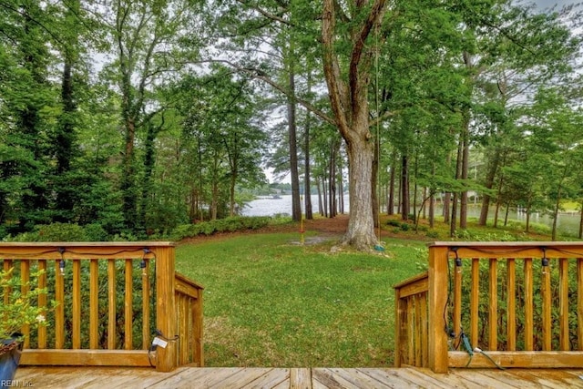1405 Gravatt Ln, Virginia Beach, VA 23454 - wooden deck featuring a water view and a yard