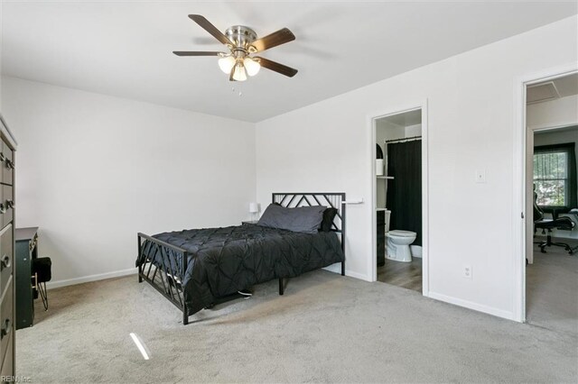 385 Susan Constant Dr, Newport News, VA 23608 - bedroom with carpet floors, attic access, ceiling fan, and ensuite bathroom
