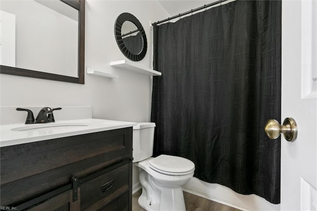 385 Susan Constant Dr, Newport News, VA 23608 - bathroom with vanity, wood finished floors, and curtained shower