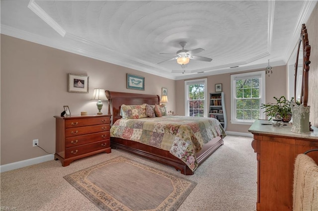 1832 Tree Line Rd, Virginia Beach, VA 23454 - bedroom with a tray ceiling, light colored carpet, ornamental molding, and a ceiling fan