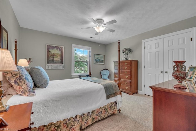 1832 Tree Line Rd, Virginia Beach, VA 23454 - bedroom with light carpet, a closet, and a ceiling fan