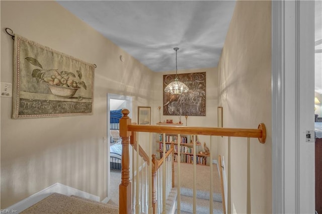 1832 Tree Line Rd, Virginia Beach, VA 23454 - hall with an upstairs landing, a chandelier, and carpet flooring