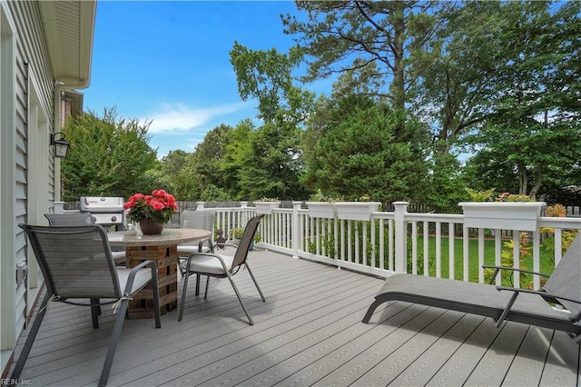 1832 Tree Line Rd, Virginia Beach, VA 23454 - deck with area for grilling, outdoor dining area, and view of scattered trees