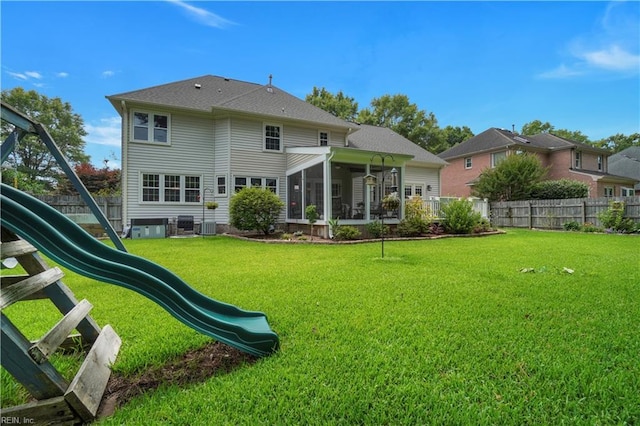 1832 Tree Line Rd, Virginia Beach, VA 23454 - back of house with a playground and a sunroom