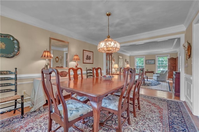 1832 Tree Line Rd, Virginia Beach, VA 23454 - dining space featuring a chandelier, wood finished floors, and crown molding