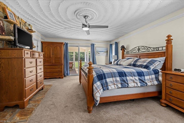 1309 Taft Rd, Chesapeake, VA 23322 - bedroom featuring access to outside, light carpet, ornamental molding, and a ceiling fan