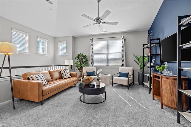 1004 Kathy Ann Way, Carrollton, VA 23314 - carpeted living room with a ceiling fan and baseboards