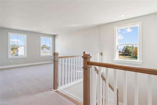 108 Robert Bruce Rd, Poquoson, VA 23662 - hall featuring an upstairs landing, carpet, and recessed lighting
