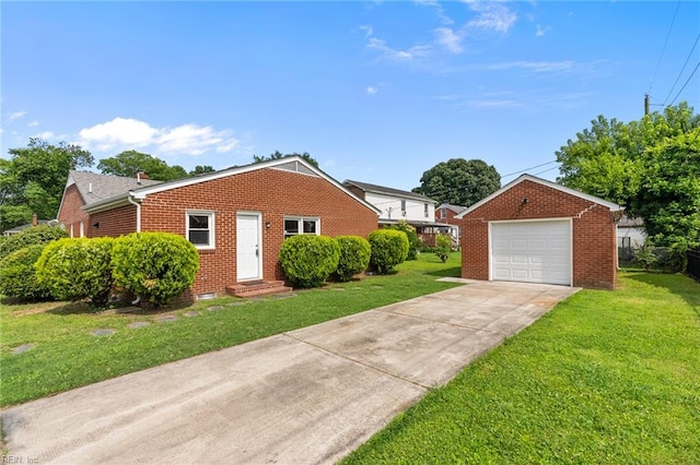 1309 Wickham Ave, Newport News, VA 23607 - view of front facade with brick siding, entry steps, a detached garage, and a front lawn