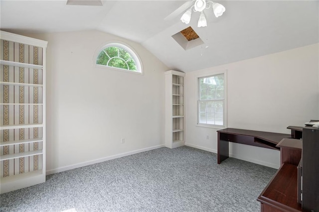 318 Hearthstone Way, Newport News, VA 23608 - unfurnished office featuring vaulted ceiling, a ceiling fan, carpet flooring, and attic access