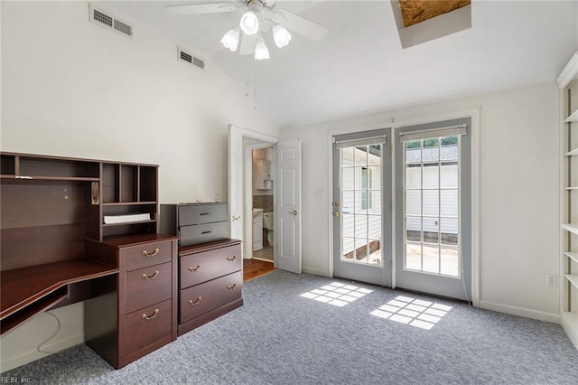 318 Hearthstone Way, Newport News, VA 23608 - unfurnished office with carpet flooring, lofted ceiling, and ceiling fan