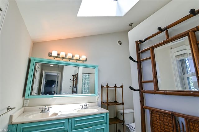5227 Lake Shores Rd, Virginia Beach, VA 23455 - full bathroom with a skylight, double vanity, and a shower with shower curtain