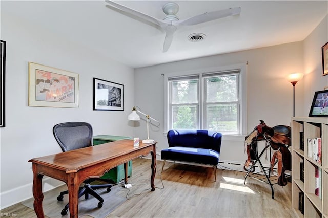 5227 Lake Shores Rd, Virginia Beach, VA 23455 - office featuring light wood-style flooring, ceiling fan, and a baseboard radiator