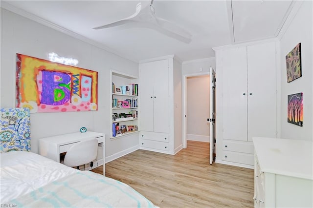 5227 Lake Shores Rd, Virginia Beach, VA 23455 - bedroom with crown molding, light wood finished floors, and a ceiling fan