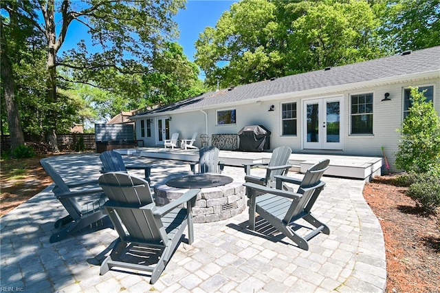 5227 Lake Shores Rd, Virginia Beach, VA 23455 - view of patio featuring a fire pit, french doors, and grilling area
