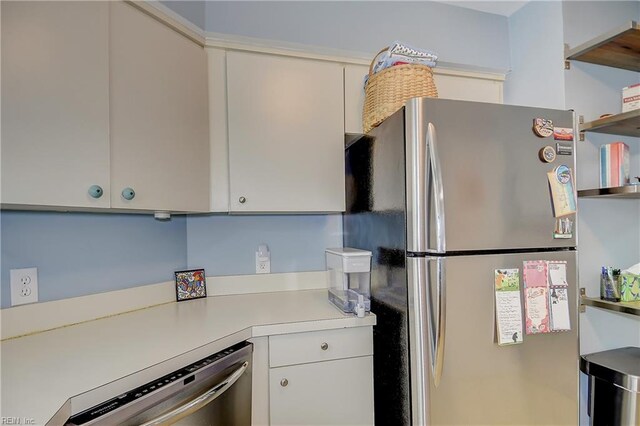 1118 Glengarry Way, Virginia Beach, VA 23451 - kitchen with stainless steel appliances, open shelves, light countertops, and white cabinets