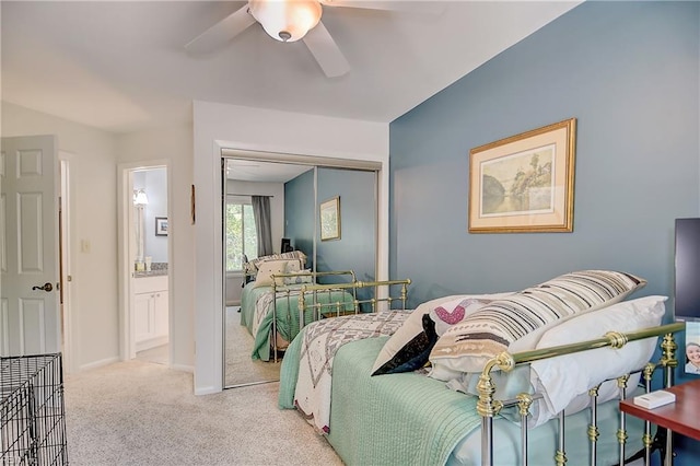 1118 Glengarry Way, Virginia Beach, VA 23451 - carpeted bedroom featuring a closet, ceiling fan, and connected bathroom