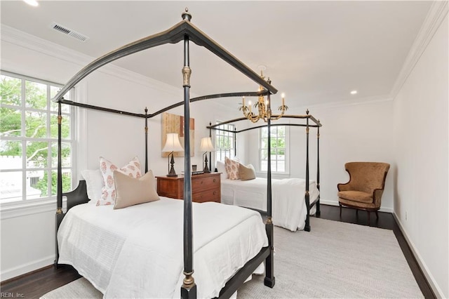 209 44th St, Virginia Beach, VA 23451 - bedroom featuring multiple windows, a chandelier, wood finished floors, crown molding, and recessed lighting