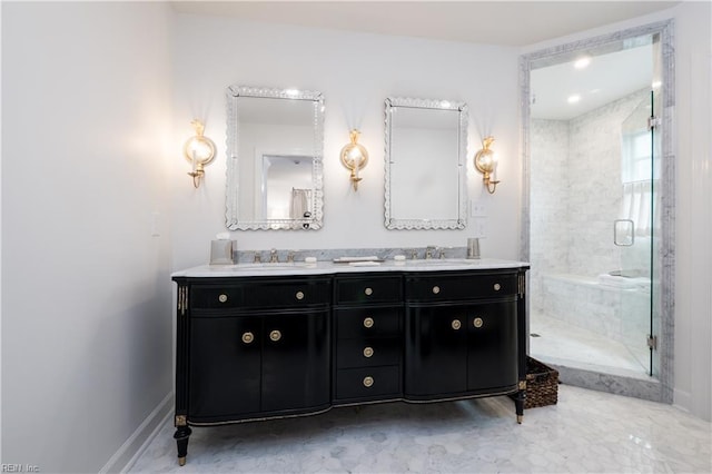 209 44th St, Virginia Beach, VA 23451 - bathroom featuring double vanity and a shower stall