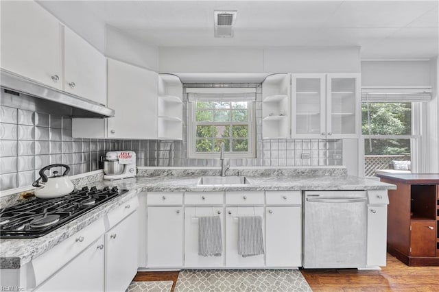 2 Sir Francis Wyatt Pl, Newport News, VA 23606 - kitchen featuring stainless steel dishwasher, open shelves, black gas stovetop, and plenty of natural light