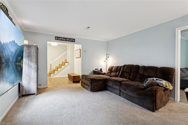 155 Wilderness Rd, Hampton, VA 23669 - carpeted living area featuring crown molding and stairway