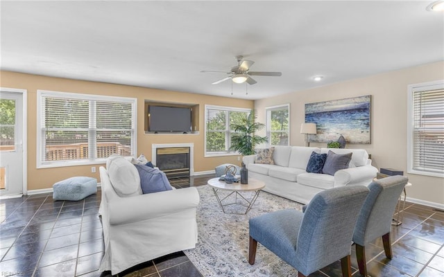 1304 Glen Burnie Ct, Virginia Beach, VA 23454 - living area with ceiling fan and a glass covered fireplace