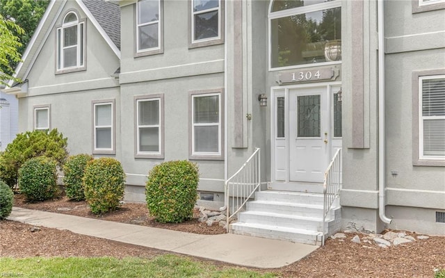 1304 Glen Burnie Ct, Virginia Beach, VA 23454 - doorway to property featuring crawl space and roof with shingles