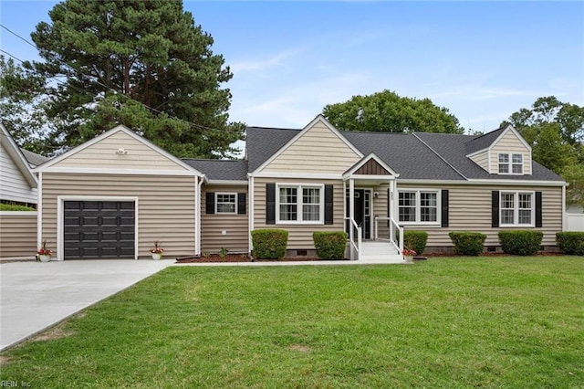55 Brogden Ln, Hampton, VA 23666 - view of front of property featuring crawl space, a front yard, driveway, a garage, and roof with shingles